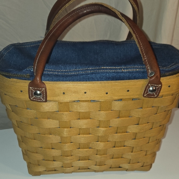 Longaberger Stylish Brown and Blue Woven Tote Bag - Picture 1 of 4